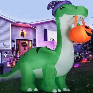 10FT Halloween Inflatable Huge Dinosaur Decorations Outdoor, Blow Up Yard Decorations Built-in LED Lights,Halloween Party Decorations with Witch Hat and Pumpkin,for Garden/Lawn. 10FT Halloween Inflatable Huge Dinosaur Decorations Outdoor, Blow Up Yard Decorations Built-in LED Lights,Halloween Party Decorations with Witch Hat and Pumpkin,for Garden/Lawn.
