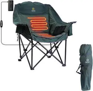 Double Padded Camping Chair with Cup Holder, Cooler Bag, Bottle Opener Heated Camping Chairs with Battery, Wide&Thick, Heavy Duty 400lb Double Padded Camping Chair with Cup Holder, Cooler Bag, Bottle Opener Heated Camping Chairs with Battery, Wide&Thick, Heavy Duty 400lb
