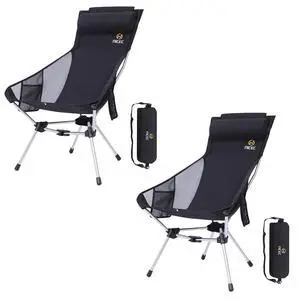 Ultralight High Back Fold Camp Chair, Compact Collapsible Backpack Hiking Festival Carry Chair, Heavy Duty Outdoor, Travel, Picnic, with 2 Side Pockets, Pillow, Carry Bag (2 Black) Ultralight High Back Fold Camp Chair, Compact Collapsible Backpack Hiking Festival Carry Chair, Heavy Duty Outdoor, Travel, Picnic, with 2 Side Pockets, Pillow, Carry Bag (2 Black)