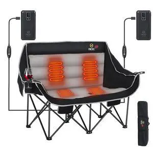 Heated Camping Chair with Battery, Outdoor Heated Folding Bench, Double Padded Loveseat for Adults, Camping Couch, with Cooler Bag, 2 Power Banks Included (Black&Grey) Heated Camping Chair with Battery, Outdoor Heated Folding Bench, Double Padded Loveseat for Adults, Camping Couch, with Cooler Bag, 2 Power Banks Included (Black&Grey)