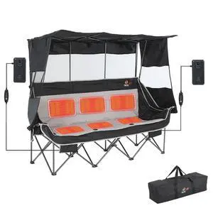Heated 3 Seat Camping Chair with Canopy, Heated Double Folding Couch Loveseat Bench With Battery, Portable Oversized Padded Sports Umbrella Chair With Shade, Cup Holder, For Adults Outdoor Lawn Heated 3 Seat Camping Chair with Canopy, Heated Double Folding Couch Loveseat Bench With Battery, Portable Oversized Padded Sports Umbrella Chair With Shade, Cup Holder, For Adults Outdoor Lawn