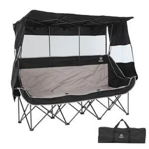 3 Person Camping Chair with Canopy, Oversized Double Chair with Shade, Umbrella Chairs Loveseat Couch, Folding Padded Sports Bench with Cup Holder Cooler Bag for Adult Outdoor Lawn(Black&Grey) 3 Person Camping Chair with Canopy, Oversized Double Chair with Shade, Umbrella Chairs Loveseat Couch, Folding Padded Sports Bench with Cup Holder Cooler Bag for Adult Outdoor Lawn(Black&Grey)