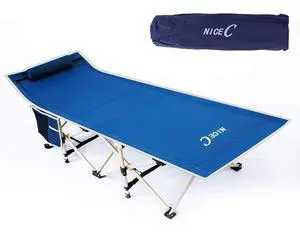 Camping Cots, Cots for Adults, Folding Cot Bed, with Pillow, Carry Bag & Storage Pocket, Extra Wide Sturdy, Holds Up to 500 Lbs (1, Blue) Camping Cots, Cots for Adults, Folding Cot Bed, with Pillow, Carry Bag & Storage Pocket, Extra Wide Sturdy, Holds Up to 500 Lbs (1, Blue)