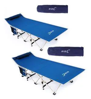 Camping Cots, Cots for Adults, Folding Cot Bed, with Pillow, Carry Bag & Storage Pocket, Extra Wide Sturdy, Holds Up to 500 Lbs (2, Blue) Camping Cots, Cots for Adults, Folding Cot Bed, with Pillow, Carry Bag & Storage Pocket, Extra Wide Sturdy, Holds Up to 500 Lbs (2, Blue)