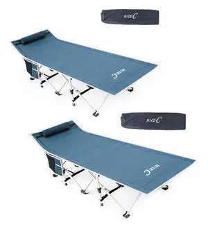 Camping Cots, Folding Cot Bed for Adults, Sleeping Bed with Pillow, Carry Bag & Storage Pocket, Extra Wide Sturdy, Holds Up to 500 Lbs (2, Grey) Camping Cots, Folding Cot Bed for Adults, Sleeping Bed with Pillow, Carry Bag & Storage Pocket, Extra Wide Sturdy, Holds Up to 500 Lbs (2, Grey)