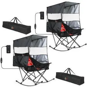 Heated Rocking Camping Chair with Canopy, XL Oversized Folding Rocker with Battery, Outdoor Umbrella Chairs with Shade, with Cup Holder, Cooler Bag, for Sports, Patio, Backyard (2 Pack) Heated Rocking Camping Chair with Canopy, XL Oversized Folding Rocker with Battery, Outdoor Umbrella Chairs with Shade, with Cup Holder, Cooler Bag, for Sports, Patio, Backyard (2 Pack)
