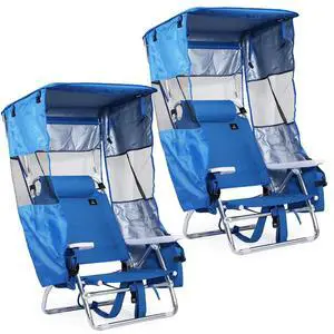 Backpack Beach Chair with Canopy, 5-Position Reclining Portable Folding Beach Chair, with Headrest, Cooler Pocket, Cup Holder, Lightweight Beach Lounge Chair for Fishing, Travel (Blue, 2 Pack) Backpack Beach Chair with Canopy, 5-Position Reclining Portable Folding Beach Chair, with Headrest, Cooler Pocket, Cup Holder, Lightweight Beach Lounge Chair for Fishing, Travel (Blue, 2 Pack)