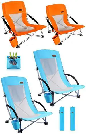 2 Pack Orange Low Beach + 2 Pack Beach Chair with Cooler 2 Pack Orange Low Beach + 2 Pack Beach Chair with Cooler