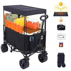Wagon with Canopy, Collapsible Wagon, Foldable Wagons, 30W Portable Solar Panel w/USB, Type-C & DC Charging Cable, All-Terrain Wheels Wagon with Canopy, Collapsible Wagon, Foldable Wagons, 30W Portable Solar Panel w/USB, Type-C & DC Charging Cable, All-Terrain Wheels