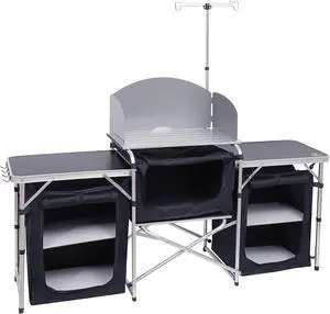 Camping Outdoor Kitchen Station + Beach Chair with Cooler and Umbrella Camping Outdoor Kitchen Station + Beach Chair with Cooler and Umbrella