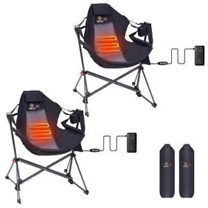 Heated Hammock Camping Chair, High Back Folding Outdoor Rocking Camping Swing Chair with Stand, with Cup Holder, Side Pocket, Carry Bag (2 Pack) Heated Hammock Camping Chair, High Back Folding Outdoor Rocking Camping Swing Chair with Stand, with Cup Holder, Side Pocket, Carry Bag (2 Pack)