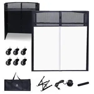 DJ Booth, DJ Table, DJ Facade, Portable DJ Booth Table with Lighting Scrims, Carry Case, 40x20 inch DJ Booth, DJ Table, DJ Facade, Portable DJ Booth Table with Lighting Scrims, Carry Case, 40x20 inch