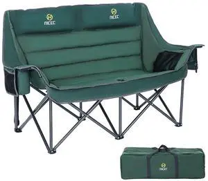 Double Padded Camping Chair, Oversized Loveseat Camping Chair, Outdoor Camping Couch for Adults, Folding Bench, Lawn Chairs, Extra Padded, with Cup Holder, Cooler Bag, Bottle Opener (Green) Double Padded Camping Chair, Oversized Loveseat Camping Chair, Outdoor Camping Couch for Adults, Folding Bench, Lawn Chairs, Extra Padded, with Cup Holder, Cooler Bag, Bottle Opener (Green)
