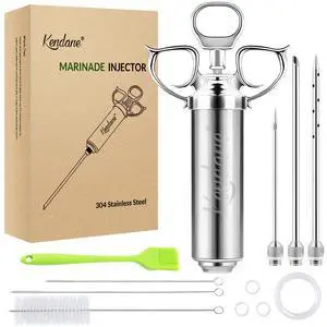 Meat Injector Syringe 2-oz Marinade Flavor Barrel 304 Stainless Steel with 3 Marinade Needles for BBQ Grill Smoker, Turkey, Fish, Brisket, Paper Silicone Brush and Instruction Included by Meat Injector Syringe 2-oz Marinade Flavor Barrel 304 Stainless Steel with 3 Marinade Needles for BBQ Grill Smoker, Turkey, Fish, Brisket, Paper Silicone Brush and Instruction Included by