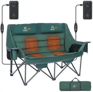 Heated Camping Chair with Battery, Heated Double Camping Couch, Oversized Thick Padded Loveseat, Heated Folding Bench for Adults, with Cooler Bag, Bottle Opener, Power Bank (Green) Heated Camping Chair with Battery, Heated Double Camping Couch, Oversized Thick Padded Loveseat, Heated Folding Bench for Adults, with Cooler Bag, Bottle Opener, Power Bank (Green)
