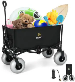 Beach Wagon, Heavy Duty Folding Utility Cart with 9" Balloon Wheels for Sand, 220 lbs Capacity, Adjustable Handle, Collapsible Beach Cart for Camping, Picnic, Outdoor, Groceries Beach Wagon, Heavy Duty Folding Utility Cart with 9" Balloon Wheels for Sand, 220 lbs Capacity, Adjustable Handle, Collapsible Beach Cart for Camping, Picnic, Outdoor, Groceries
