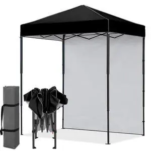 6x4 Instant Pop Up Canopy Tent with 1 Side Wall Panel, Straight Leg Sun Shelter, Portable Canopy with Carry Bag for Camping, Beach & Sports, Black 6x4 Instant Pop Up Canopy Tent with 1 Side Wall Panel, Straight Leg Sun Shelter, Portable Canopy with Carry Bag for Camping, Beach & Sports, Black