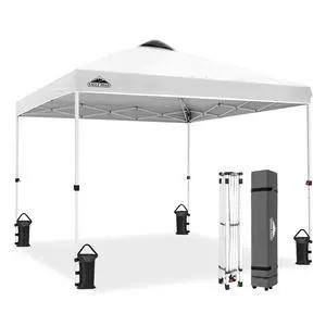 Pop Up Canopy Tent with Wheeled Carry Bag, 8 Stakes, 4 Ropes, 4 Weight Bags, Easy Set Up Tent Canopy, 10x10 ft, 100sqft of Shade, White Pop Up Canopy Tent with Wheeled Carry Bag, 8 Stakes, 4 Ropes, 4 Weight Bags, Easy Set Up Tent Canopy, 10x10 ft, 100sqft of Shade, White