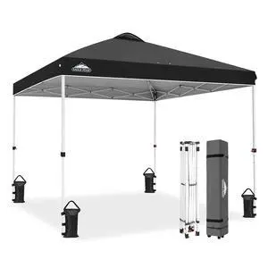 Pop Up Canopy Tent with Wheeled Carry Bag, 8 Stakes, 4 Ropes, 4 Weight Bags, Easy Set Up Tent Canopy, 10x10 ft, 100sqft of Shade, Black Pop Up Canopy Tent with Wheeled Carry Bag, 8 Stakes, 4 Ropes, 4 Weight Bags, Easy Set Up Tent Canopy, 10x10 ft, 100sqft of Shade, Black