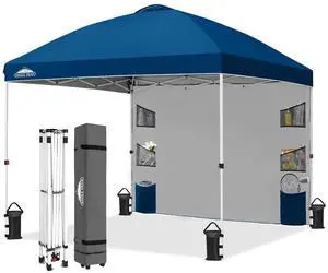 Commercial Canopy 10x10 with Sidewall Storage, Easy OnePerson Setup Pop Up Canopy Tent with Roller Bag, Stakes, Ropes, and Weight Bags, Dark Blue Commercial Canopy 10x10 with Sidewall Storage, Easy OnePerson Setup Pop Up Canopy Tent with Roller Bag, Stakes, Ropes, and Weight Bags, Dark Blue