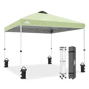 Pop Up Canopy Tent with Wheeled Carry Bag, 8 Stakes, 4 Ropes, 4 Weight Bags, Easy Set Up Tent Canopy, 10x10 ft, 100sqft of Shade, Smoke Green Pop Up Canopy Tent with Wheeled Carry Bag, 8 Stakes, 4 Ropes, 4 Weight Bags, Easy Set Up Tent Canopy, 10x10 ft, 100sqft of Shade, Smoke Green