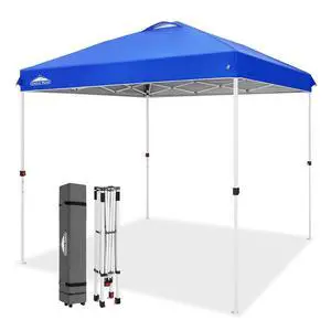 Pop Up Canopy Tent with Wheeled Carry Bag, 8 Stakes, 4 Ropes, Easy Set Up Tent Canopy, 8x8 ft, Blue Pop Up Canopy Tent with Wheeled Carry Bag, 8 Stakes, 4 Ropes, Easy Set Up Tent Canopy, 8x8 ft, Blue