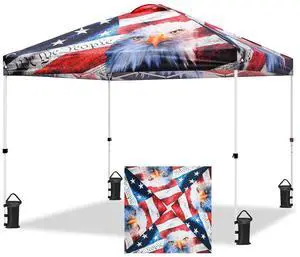 Pop Up Canopy Tent with Wheeled Carry Bag, 8 Stakes, 4 Ropes, 4 Weight Bags, Easy Set Up Tent Canopy, 10x10 ft, 100sqft of Shade, American Icon Pop Up Canopy Tent with Wheeled Carry Bag, 8 Stakes, 4 Ropes, 4 Weight Bags, Easy Set Up Tent Canopy, 10x10 ft, 100sqft of Shade, American Icon