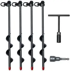 Heavy Duty Ground Anchor Kit, 12 Spiral Screw-in Stakes with Drill Adapter & T-Handle, Secure Anchors for Trampoline, Tent, Canopy, Shed, Carport, Garden & Outdoor Use (Set of 4) Heavy Duty Ground Anchor Kit, 12 Spiral Screw-in Stakes with Drill Adapter & T-Handle, Secure Anchors for Trampoline, Tent, Canopy, Shed, Carport, Garden & Outdoor Use (Set of 4)