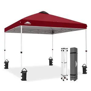 Pop Up Canopy Tent with Wheeled Carry Bag, 8 Stakes, 4 Ropes, 4 Weight Bags, Easy Set Up Tent Canopy, 10x10 ft, 100sqft of Shade, Burgundy Pop Up Canopy Tent with Wheeled Carry Bag, 8 Stakes, 4 Ropes, 4 Weight Bags, Easy Set Up Tent Canopy, 10x10 ft, 100sqft of Shade, Burgundy