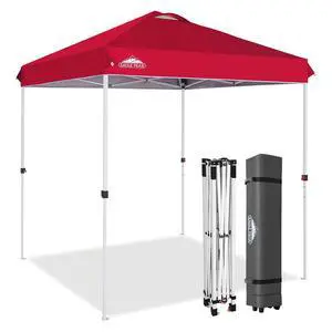 Pop Up Canopy Tent with Wheeled Carry Bag, 8 Stakes, 4 Ropes, Easy Set Up Tent Canopy, 6.6x6.6 ft, Red Pop Up Canopy Tent with Wheeled Carry Bag, 8 Stakes, 4 Ropes, Easy Set Up Tent Canopy, 6.6x6.6 ft, Red