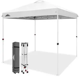 Pop Up Canopy Tent with Wheeled Carry Bag, 8 Stakes, 4 Ropes, Easy Set Up Tent Canopy, 8x8 ft, White Pop Up Canopy Tent with Wheeled Carry Bag, 8 Stakes, 4 Ropes, Easy Set Up Tent Canopy, 8x8 ft, White