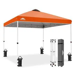 Pop Up Canopy Tent with Wheeled Carry Bag, 8 Stakes, 4 Ropes, 4 Weight Bags, Easy Set Up Tent Canopy, 10x10 ft, 100sqft of Shade, Orange Pop Up Canopy Tent with Wheeled Carry Bag, 8 Stakes, 4 Ropes, 4 Weight Bags, Easy Set Up Tent Canopy, 10x10 ft, 100sqft of Shade, Orange
