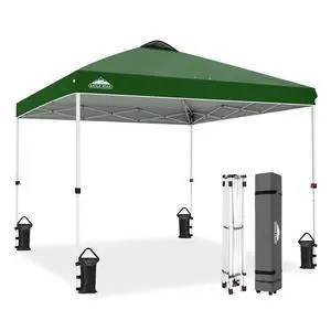 Pop Up Canopy Tent with Wheeled Carry Bag, 8 Stakes, 4 Ropes, 4 Weight Bags, Easy Set Up Tent Canopy, 10x10 ft, 100sqft of Shade, Green Pop Up Canopy Tent with Wheeled Carry Bag, 8 Stakes, 4 Ropes, 4 Weight Bags, Easy Set Up Tent Canopy, 10x10 ft, 100sqft of Shade, Green