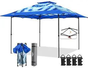 13x13 Straight Leg Pop Up Canopy Tent Instant Outdoor Canopy Easy Single Person Set up Folding Shelter w/Auto Extending Eaves 169 Square Feet of Shade (Tie Dye Blue) 13x13 Straight Leg Pop Up Canopy Tent Instant Outdoor Canopy Easy Single Person Set up Folding Shelter w/Auto Extending Eaves 169 Square Feet of Shade (Tie Dye Blue)
