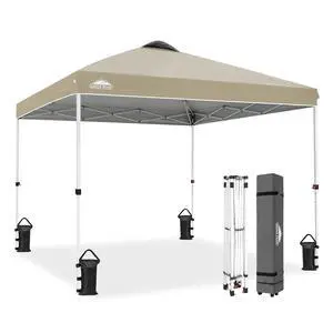 Pop Up Canopy Tent with Wheeled Carry Bag, 8 Stakes, 4 Ropes, 4 Weight Bags, Easy Set Up Tent Canopy, 10x10 ft, 100sqft of Shade, Light Beige Pop Up Canopy Tent with Wheeled Carry Bag, 8 Stakes, 4 Ropes, 4 Weight Bags, Easy Set Up Tent Canopy, 10x10 ft, 100sqft of Shade, Light Beige