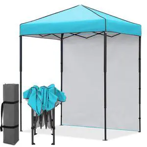 6x4 Instant Pop Up Canopy Tent with 1 Side Wall Panel, Straight Leg Sun Shelter, Portable Canopy with Carry Bag for Camping, Beach & Sports, Light Blue 6x4 Instant Pop Up Canopy Tent with 1 Side Wall Panel, Straight Leg Sun Shelter, Portable Canopy with Carry Bag for Camping, Beach & Sports, Light Blue
