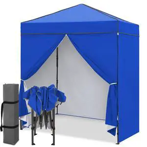 6x4 Instant Pop Up Canopy Tent with 4 Side Wall Panels, Straight Leg Sun Shelter, Portable Canopy with Carry Bag for Camping, Beach & Sports, Blue 6x4 Instant Pop Up Canopy Tent with 4 Side Wall Panels, Straight Leg Sun Shelter, Portable Canopy with Carry Bag for Camping, Beach & Sports, Blue