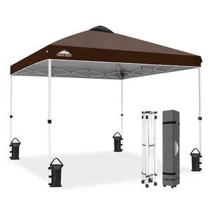 Pop Up Canopy Tent with Wheeled Carry Bag, 8 Stakes, 4 Ropes, 4 Weight Bags, Easy Set Up Tent Canopy, 10x10 ft, 100sqft of Shade, Brown Pop Up Canopy Tent with Wheeled Carry Bag, 8 Stakes, 4 Ropes, 4 Weight Bags, Easy Set Up Tent Canopy, 10x10 ft, 100sqft of Shade, Brown