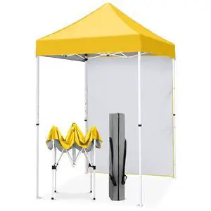 Pop up Canopy 5x5, Outdoor Portable Canopy Tent with One Removable Sunwall, Carry Bag Included, Yellow Pop up Canopy 5x5, Outdoor Portable Canopy Tent with One Removable Sunwall, Carry Bag Included, Yellow