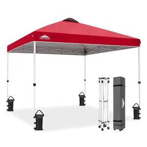 Pop Up Canopy Tent with Wheeled Carry Bag, 8 Stakes, 4 Ropes, 4 Weight Bags, Easy Set Up Tent Canopy, 10x10 ft, 100sqft of Shade, Red Pop Up Canopy Tent with Wheeled Carry Bag, 8 Stakes, 4 Ropes, 4 Weight Bags, Easy Set Up Tent Canopy, 10x10 ft, 100sqft of Shade, Red