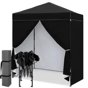 6x4 Instant Pop Up Canopy Tent with 4 Side Wall Panels, Straight Leg Sun Shelter, Portable Canopy with Carry Bag for Camping, Beach & Sports, Black 6x4 Instant Pop Up Canopy Tent with 4 Side Wall Panels, Straight Leg Sun Shelter, Portable Canopy with Carry Bag for Camping, Beach & Sports, Black