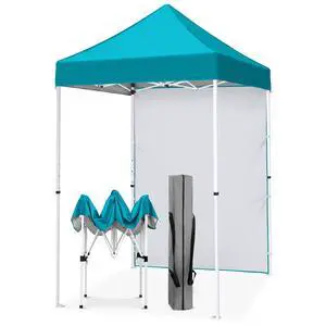 Pop up Canopy 5x5, Outdoor Portable Canopy Tent with One Removable Sunwall, Carry Bag Included, Turquoise Pop up Canopy 5x5, Outdoor Portable Canopy Tent with One Removable Sunwall, Carry Bag Included, Turquoise