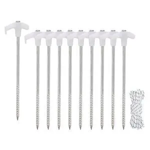 Heavy Duty Galvanized Non-Rust Camping Tent Stakes with 4x10ft Ropes, Steel Stake Pegs for Canopy Gazebo,10pc-Pack, Fluorescent White Heavy Duty Galvanized Non-Rust Camping Tent Stakes with 4x10ft Ropes, Steel Stake Pegs for Canopy Gazebo,10pc-Pack, Fluorescent White