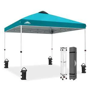 Pop Up Canopy Tent with Wheeled Carry Bag, 8 Stakes, 4 Ropes, 4 Weight Bags, Easy Set Up Tent Canopy, 10x10 ft, 100sqft of Shade, Turquoise Pop Up Canopy Tent with Wheeled Carry Bag, 8 Stakes, 4 Ropes, 4 Weight Bags, Easy Set Up Tent Canopy, 10x10 ft, 100sqft of Shade, Turquoise