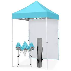 Pop up Canopy 5x5, Outdoor Portable Canopy Tent with One Removable Sunwall, Carry Bag Included, Light Blue Pop up Canopy 5x5, Outdoor Portable Canopy Tent with One Removable Sunwall, Carry Bag Included, Light Blue