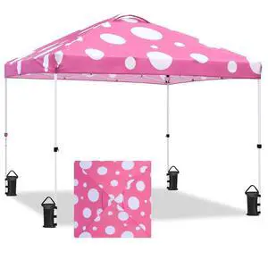 Pop Up Canopy Tent with Wheeled Carry Bag, 8 Stakes, 4 Ropes, 4 Weight Bags, Easy Set Up Tent Canopy, 10x10 ft, 100sqft of Shade, Pink Mushroom Pop Up Canopy Tent with Wheeled Carry Bag, 8 Stakes, 4 Ropes, 4 Weight Bags, Easy Set Up Tent Canopy, 10x10 ft, 100sqft of Shade, Pink Mushroom