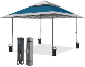 13x13 Straight Leg Pop Up Canopy Tent Instant Outdoor Canopy Easy Single Person Set up Folding Shelter w/Auto Extending Eaves 169 Square Feet of Shade (Blue/Gray) 13x13 Straight Leg Pop Up Canopy Tent Instant Outdoor Canopy Easy Single Person Set up Folding Shelter w/Auto Extending Eaves 169 Square Feet of Shade (Blue/Gray)