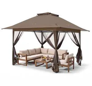 13x13 Pop Up Canopy Tent with Mosquito Netting Screen Tent, Auto Extending Eaves 169 Sq Ft of Shade, Easy One-Person Setup Screened Gazebo for Backyard and Patio, Brown 13x13 Pop Up Canopy Tent with Mosquito Netting Screen Tent, Auto Extending Eaves 169 Sq Ft of Shade, Easy One-Person Setup Screened Gazebo for Backyard and Patio, Brown