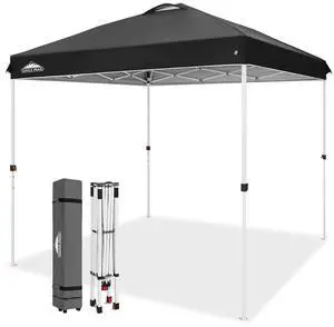 Pop Up Canopy Tent with Wheeled Carry Bag, 8 Stakes, 4 Ropes, Easy Set Up Tent Canopy, 8x8 ft, Black Pop Up Canopy Tent with Wheeled Carry Bag, 8 Stakes, 4 Ropes, Easy Set Up Tent Canopy, 8x8 ft, Black