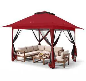13x13 Pop Up Canopy Tent with Mosquito Netting Screen Tent, Auto Extending Eaves 169 Sq Ft of Shade, Easy One-Person Setup Screened Gazebo for Backyard and Patio, Red 13x13 Pop Up Canopy Tent with Mosquito Netting Screen Tent, Auto Extending Eaves 169 Sq Ft of Shade, Easy One-Person Setup Screened Gazebo for Backyard and Patio, Red